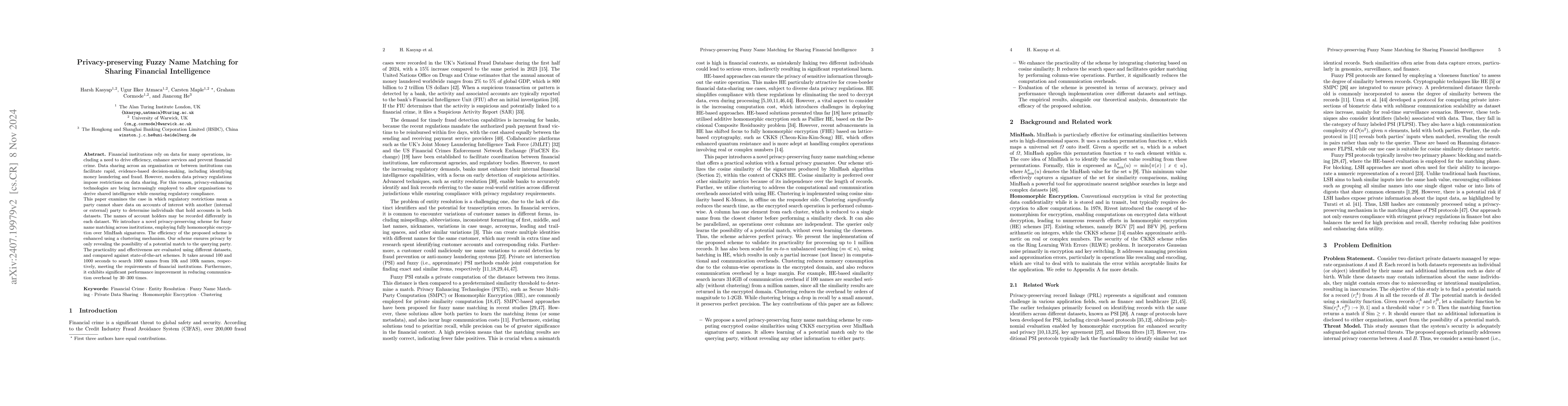 Thumbnail for Privacy-preserving Fuzzy Name Matching for Sharing Financial
  Intelligence