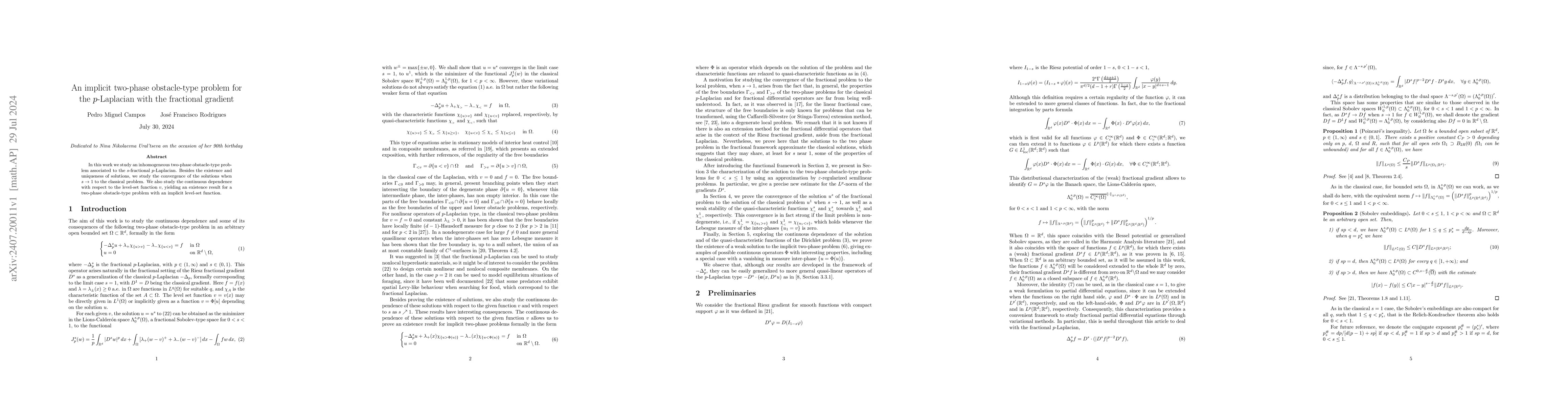 Thumbnail for An implicit two-phase obstacle-type problem for the $p$-Laplacian with
  the fractional gradient
