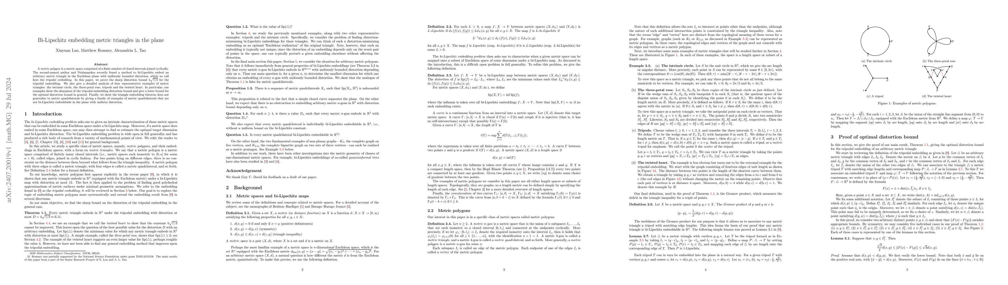Thumbnail for Bi-Lipschitz embedding metric triangles in the plane