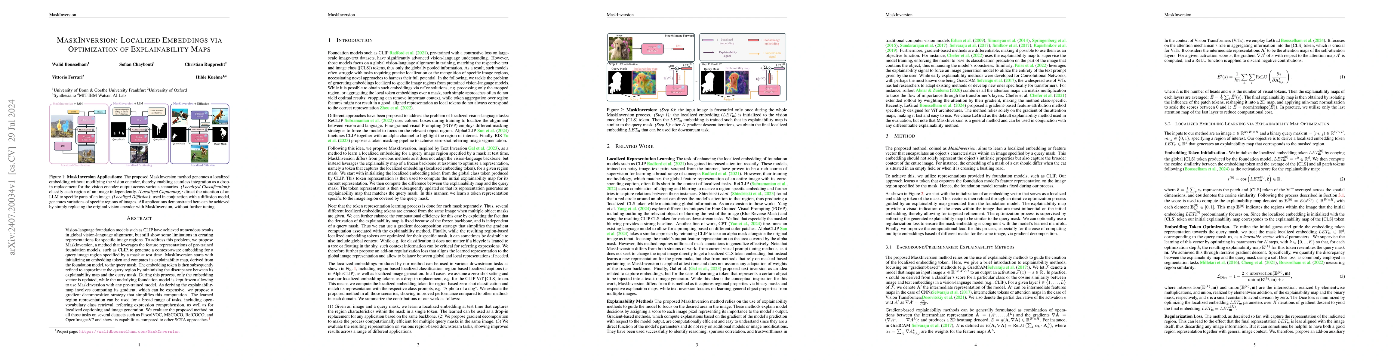 Thumbnail for MaskInversion: Localized Embeddings via Optimization of Explainability
  Maps