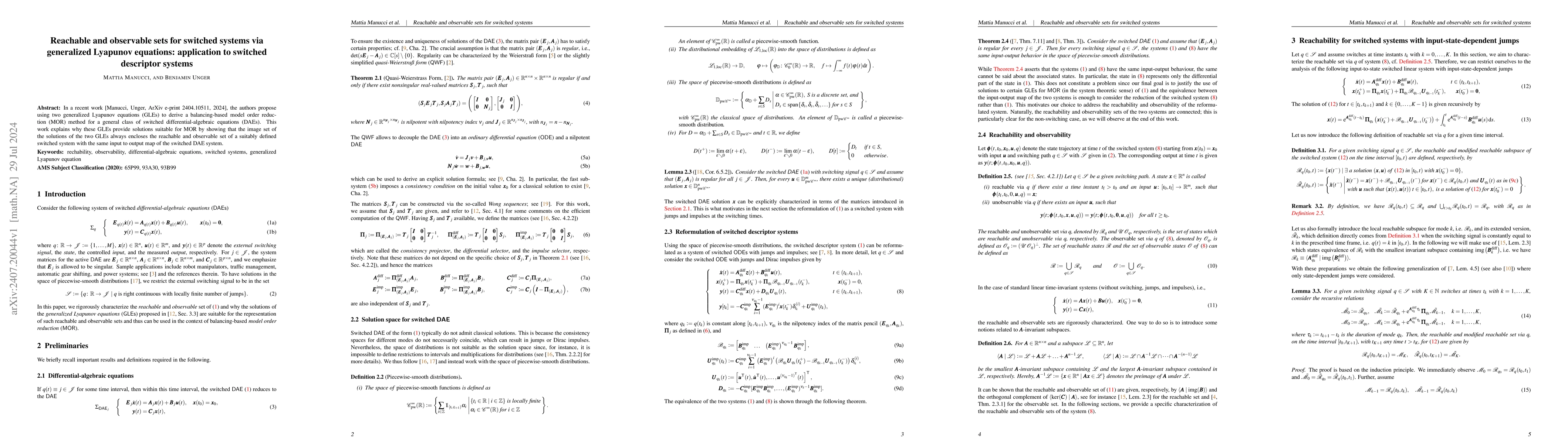 Thumbnail for Reachable and observable sets for switched systems via generalized
  Lyapunov equations: application to switched descriptor systems