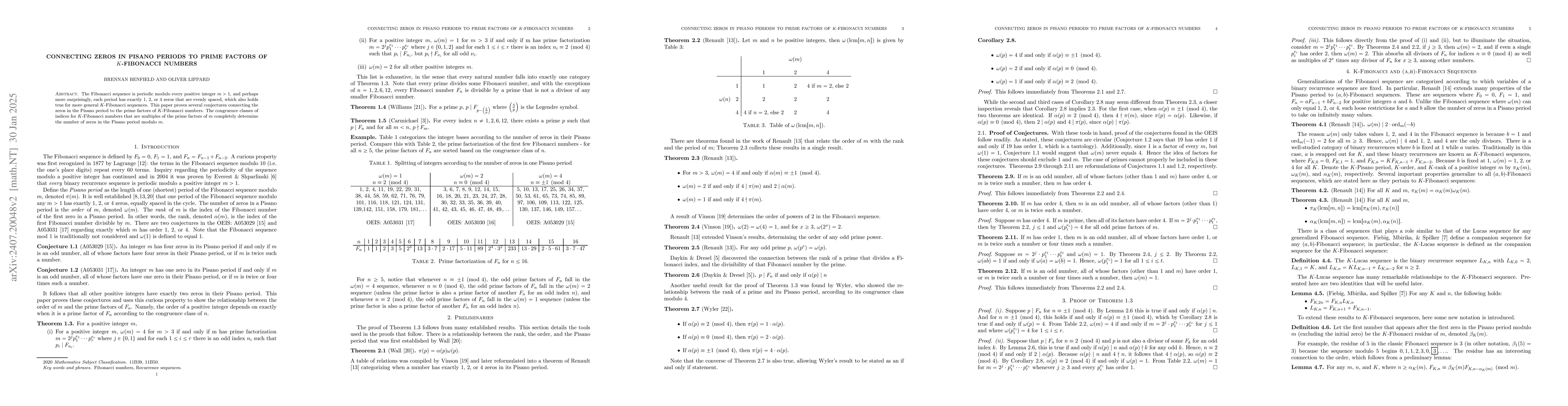 Thumbnail for Connecting Zeros in Pisano Periods to Prime Factors of $K$-Fibonacci
  Numbers