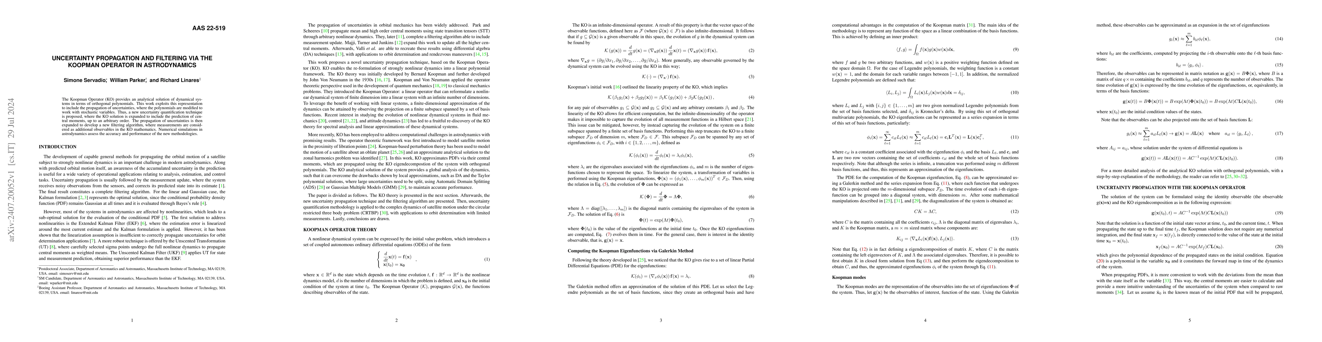 Thumbnail for Uncertainty Propagation and Filtering via the Koopman Operator in
  Astrodynamics