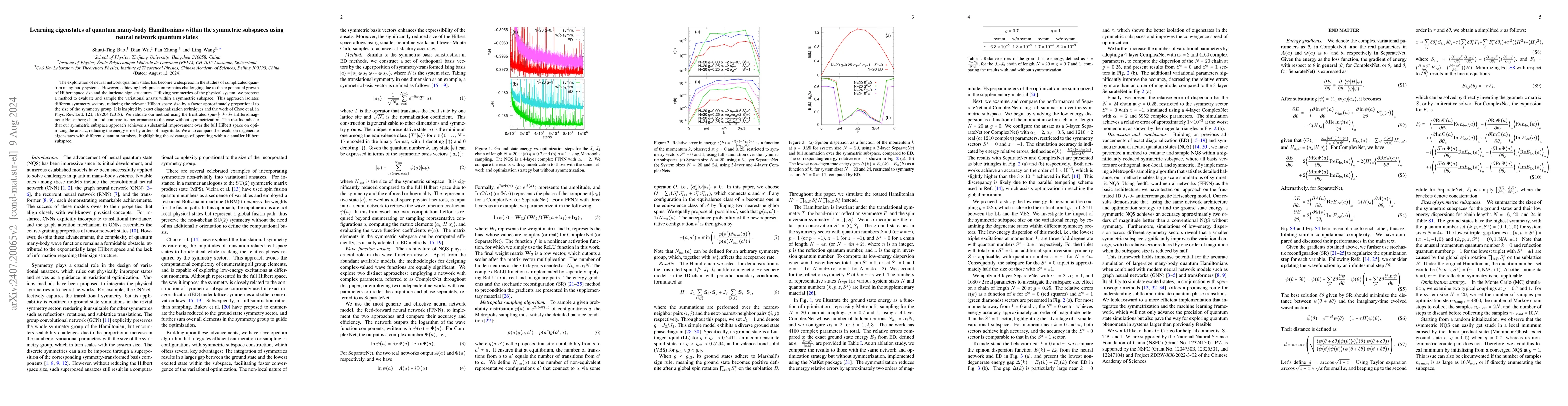 Thumbnail for Learning eigenstates of quantum many-body Hamiltonians within the
  symmetric subspaces using neural network quantum states