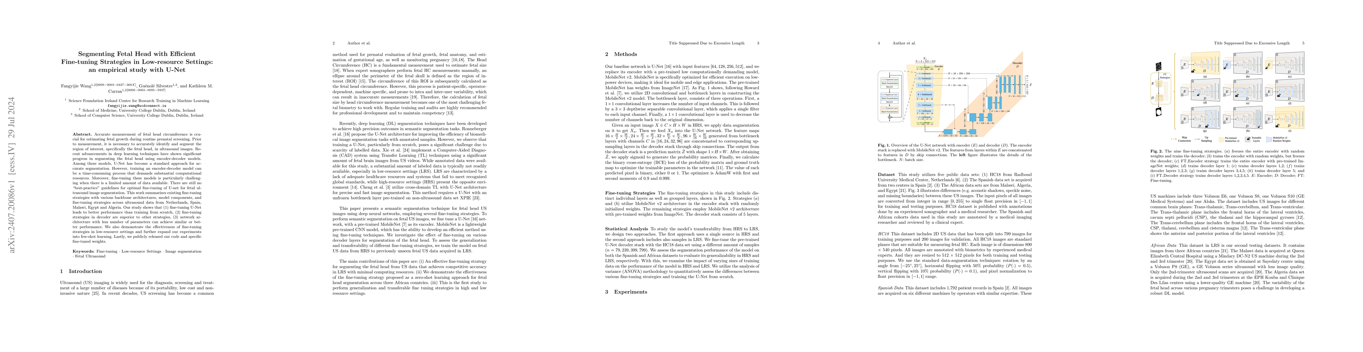 Thumbnail for Segmenting Fetal Head with Efficient Fine-tuning Strategies in
  Low-resource Settings: an empirical study with U-Net