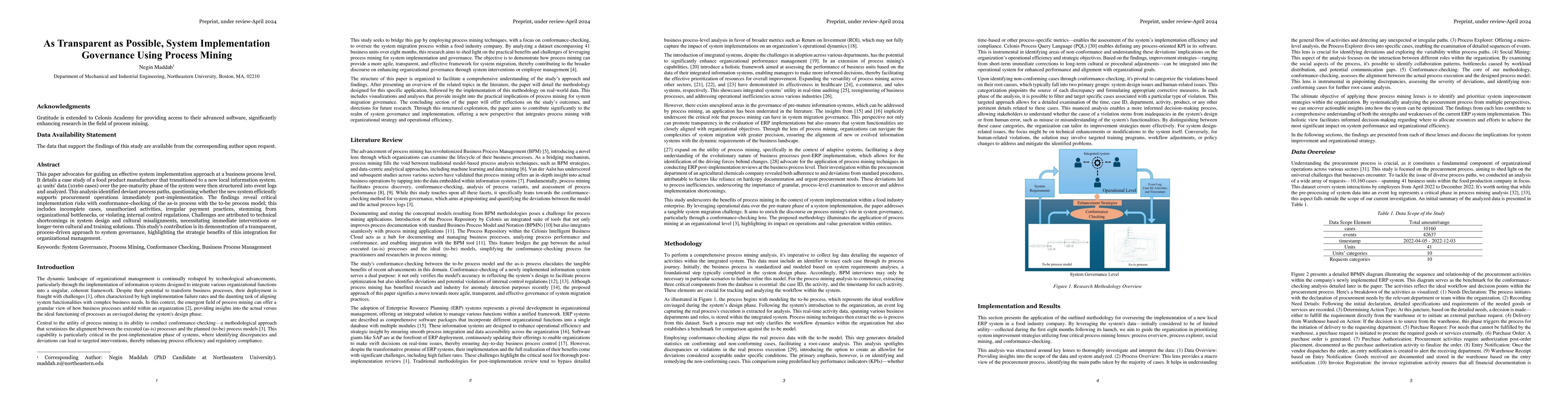 Thumbnail for As Transparent as Possible, System Implementation Governance Using
  Process Mining