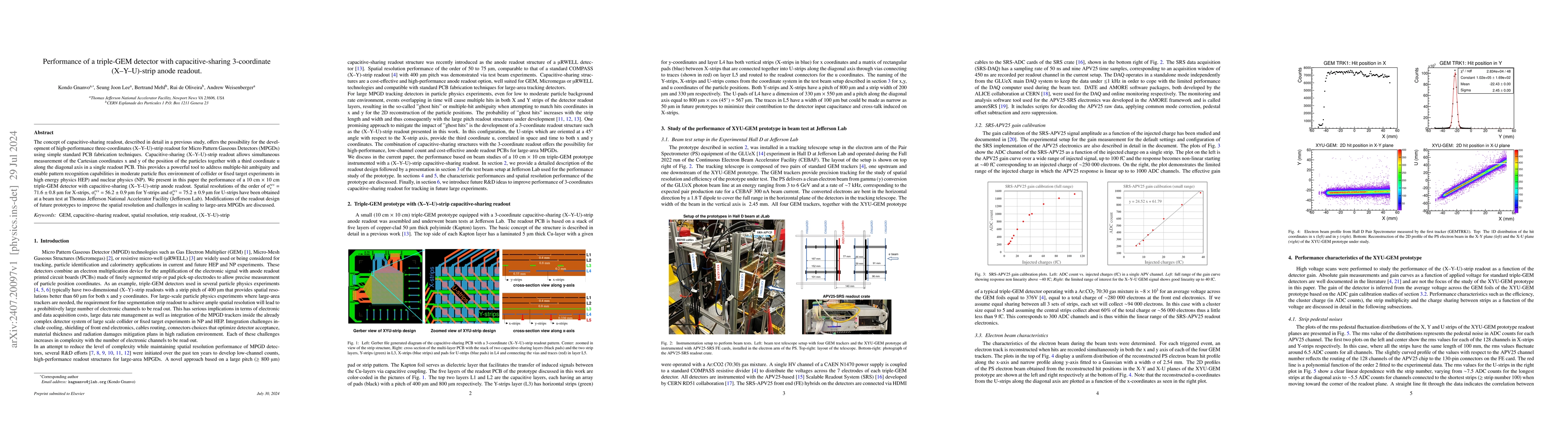 Thumbnail for Performance of a triple-GEM detector with capacitive-sharing
  3-coordinate (X-Y-U)-strip anode readout