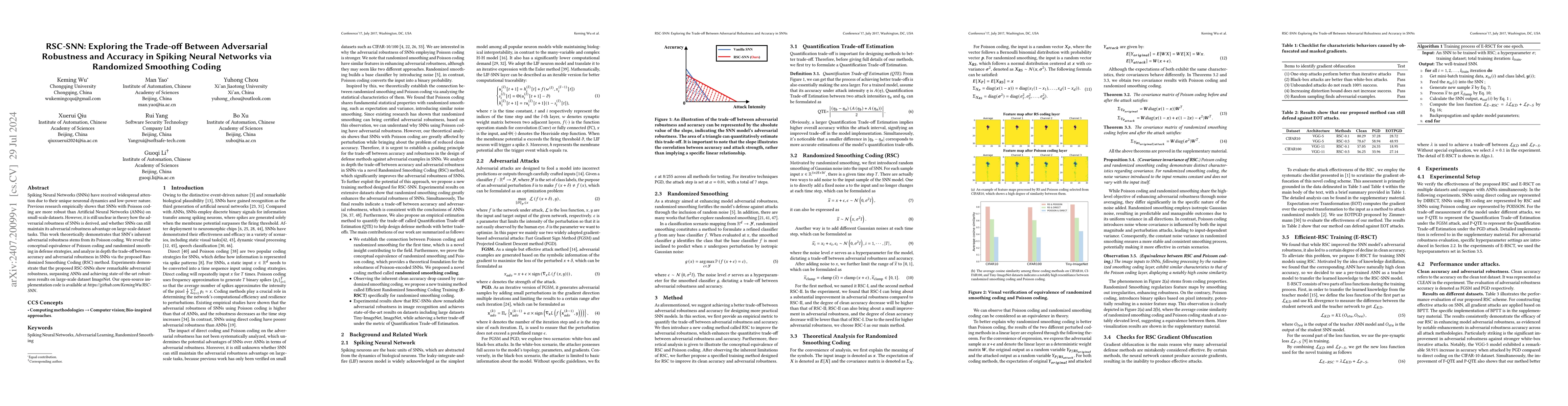 Thumbnail for RSC-SNN: Exploring the Trade-off Between Adversarial Robustness and
  Accuracy in Spiking Neural Networks via Randomized Smoothing Coding