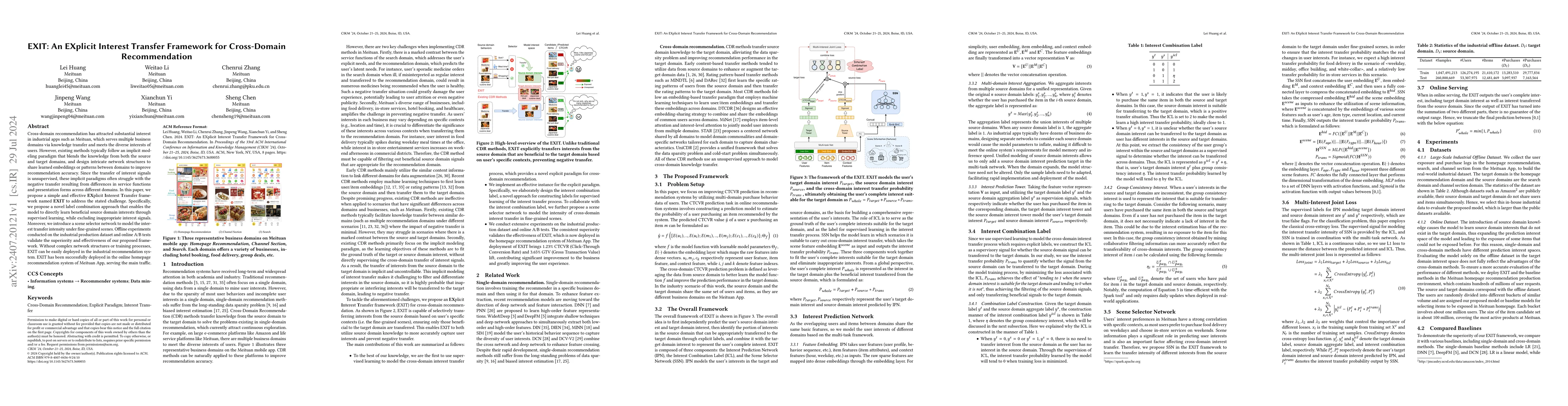 Thumbnail for EXIT: An EXplicit Interest Transfer Framework for Cross-Domain
  Recommendation