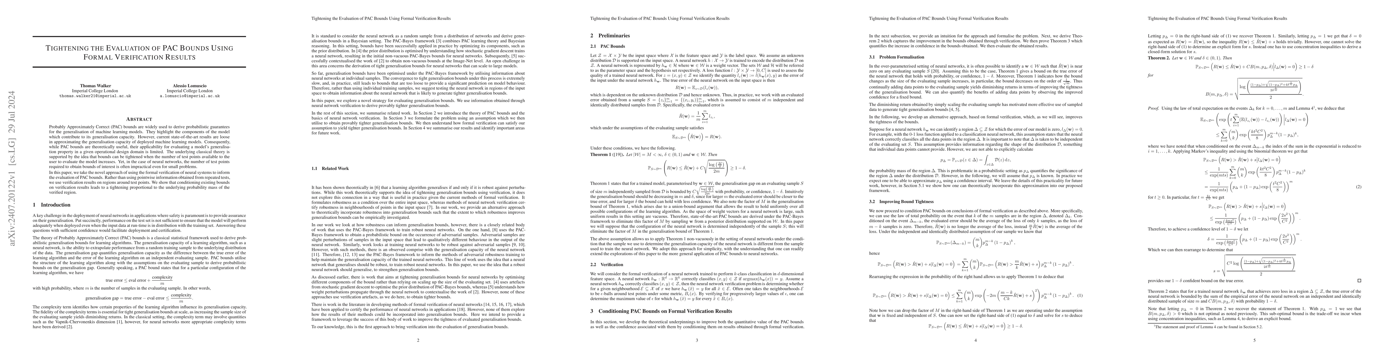 Thumbnail for Tightening the Evaluation of PAC Bounds Using Formal Verification
  Results