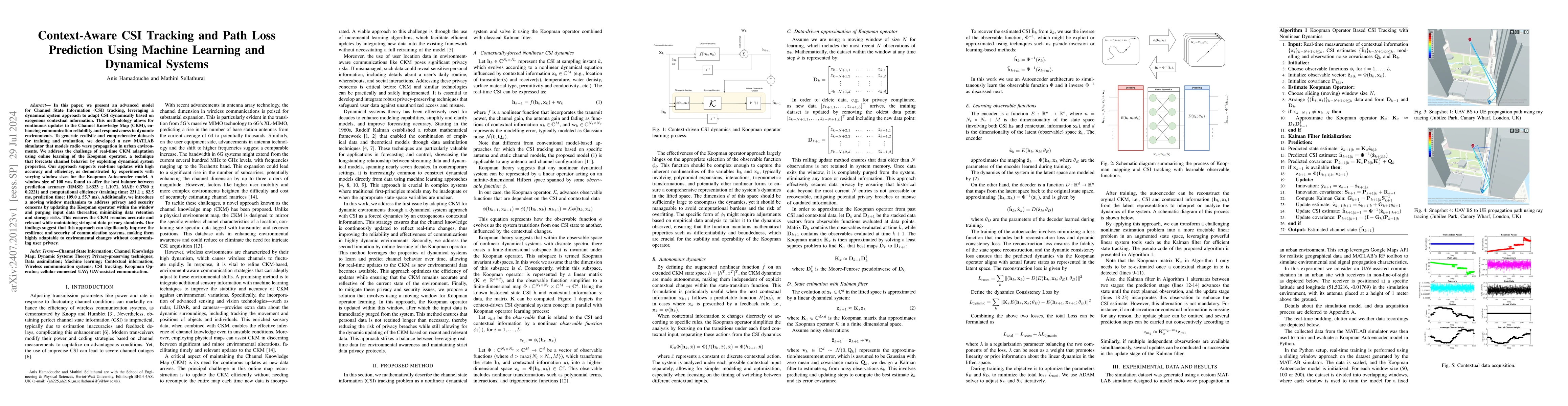 Thumbnail for Context-Aware CSI Tracking and Path Loss Prediction Using Machine
  Learning and Dynamical Systems