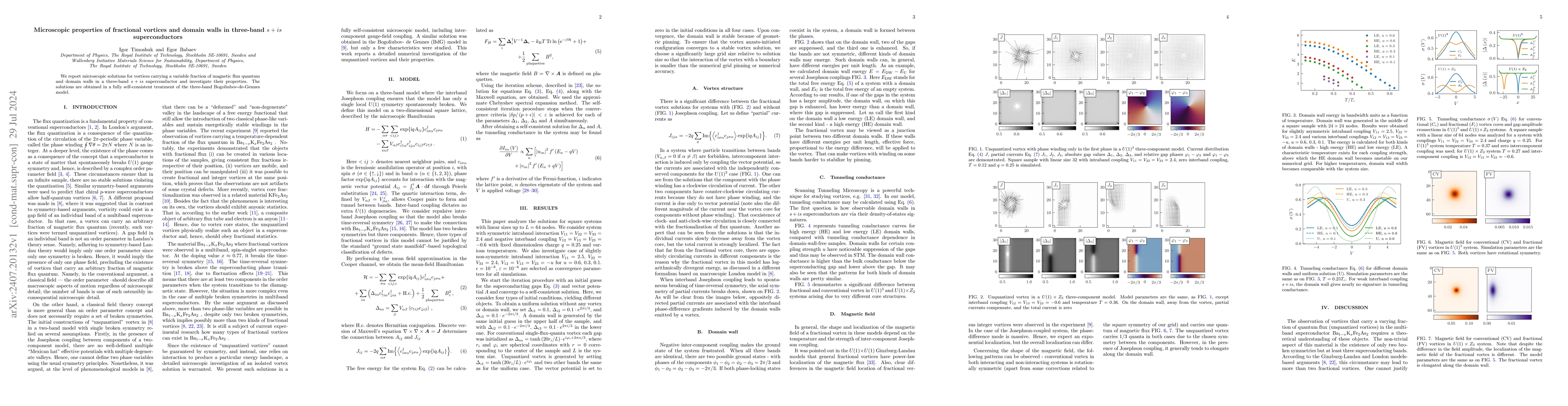 Thumbnail for Microscopic properties of fractional vortices and domain walls in
  three-band $s+is$ superconductors