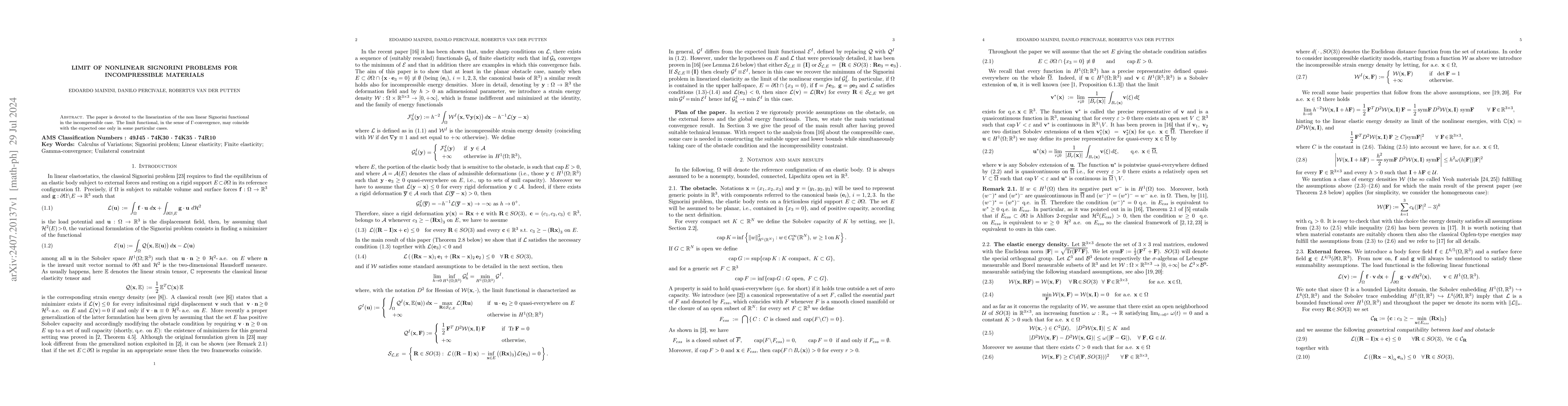Thumbnail for Limit of nonlinear Signorini problems for incompressible materials