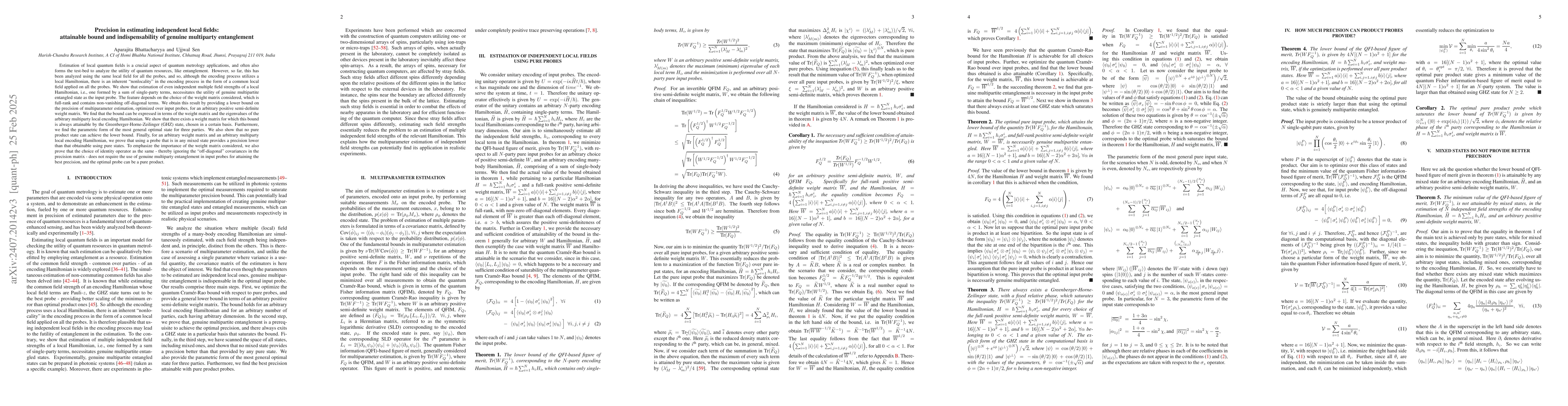 Thumbnail for Precision in estimating independent local fields: attainable bound and
  indispensability of genuine multiparty entanglement