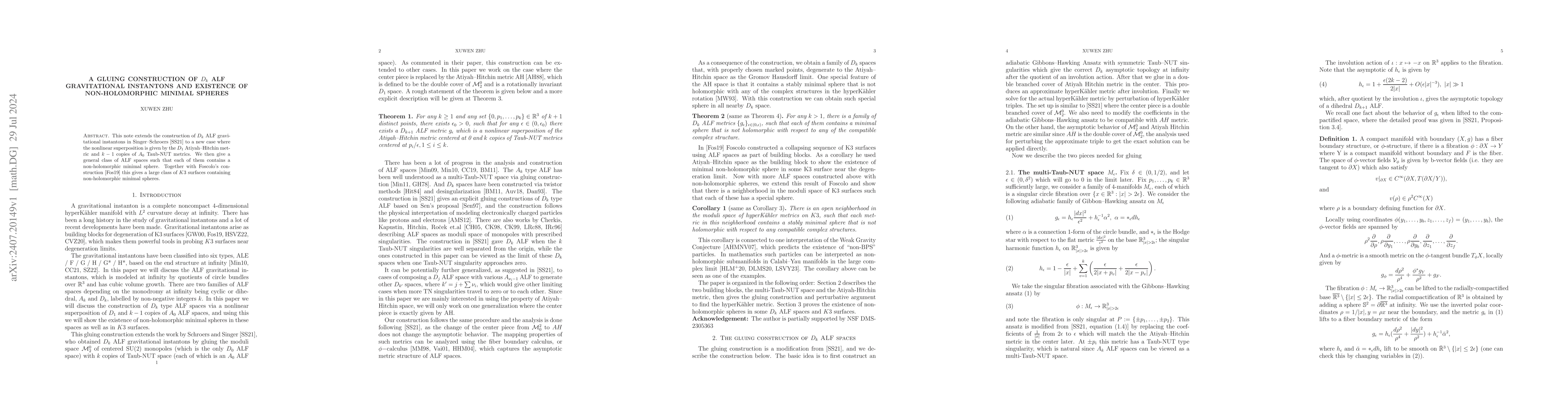 Thumbnail for A gluing construction of $D_{k}$ ALF gravitational instantons and
  existence of non-holomorphic minimal spheres