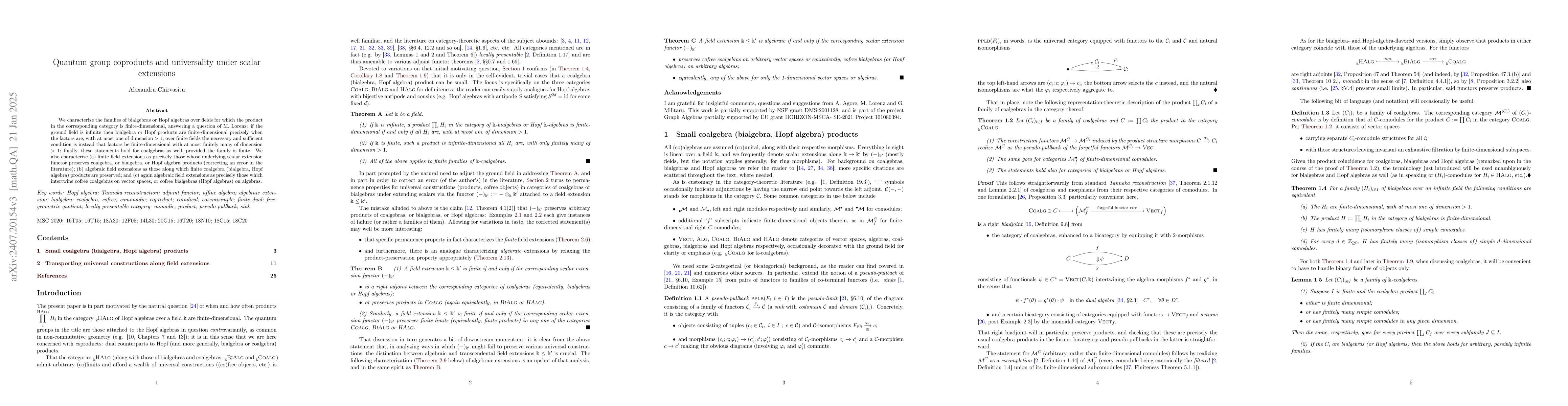 Thumbnail for Quantum group coproducts and universality under scalar extensions