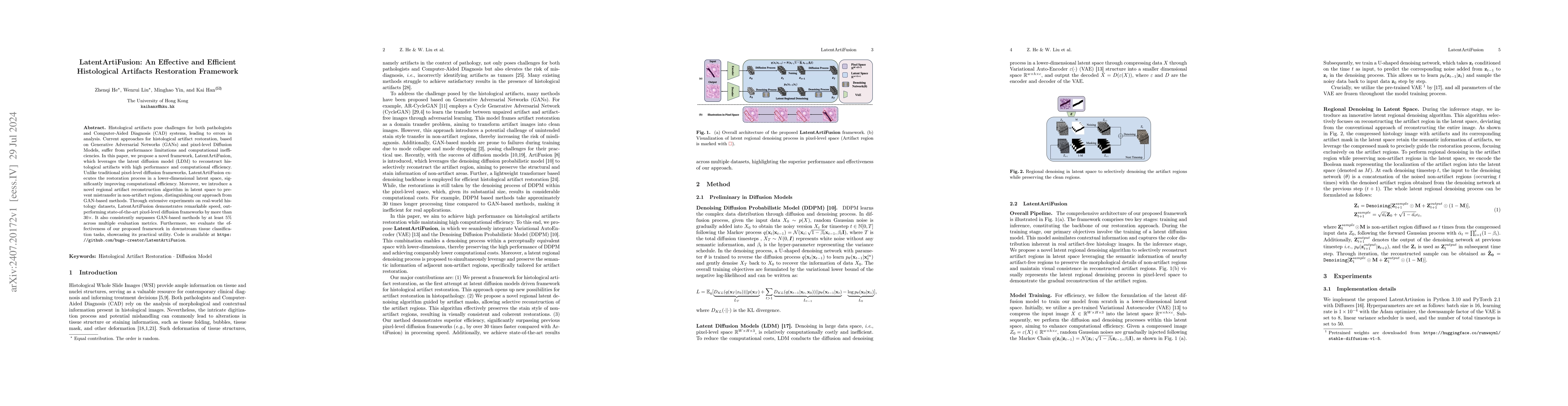 Thumbnail for LatentArtiFusion: An Effective and Efficient Histological Artifacts
  Restoration Framework