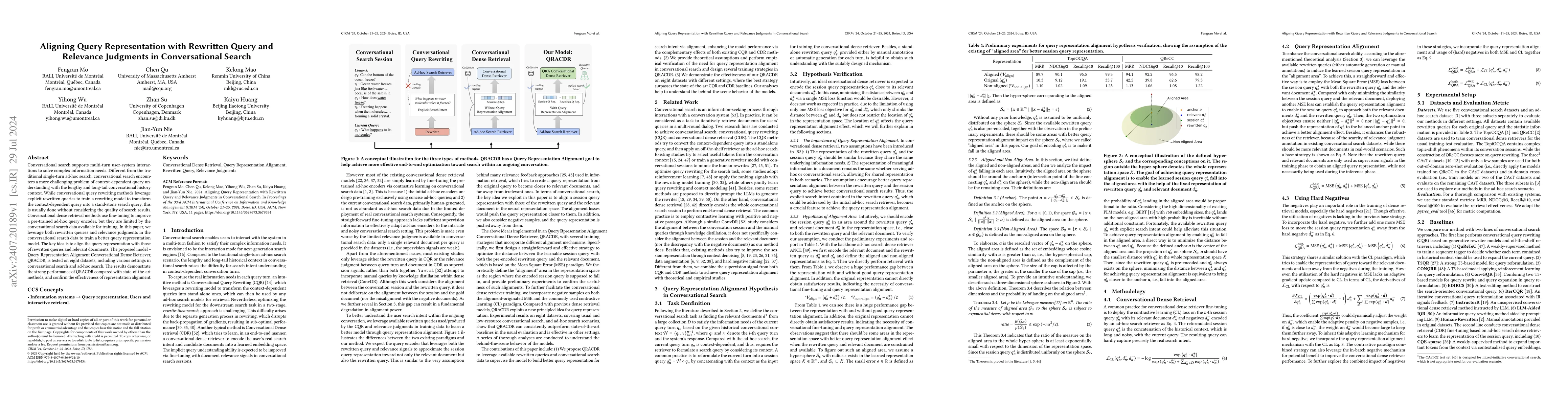 Thumbnail for Aligning Query Representation with Rewritten Query and Relevance
  Judgments in Conversational Search