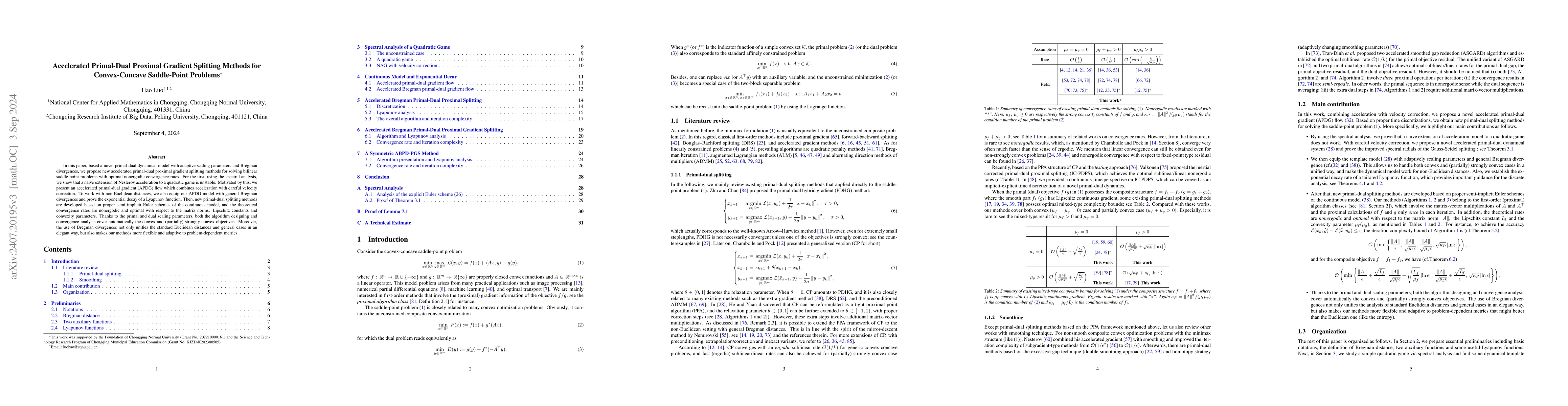 Thumbnail for Accelerated Primal-Dual Proximal Gradient Splitting Methods for
  Convex-Concave Saddle-Point Problems