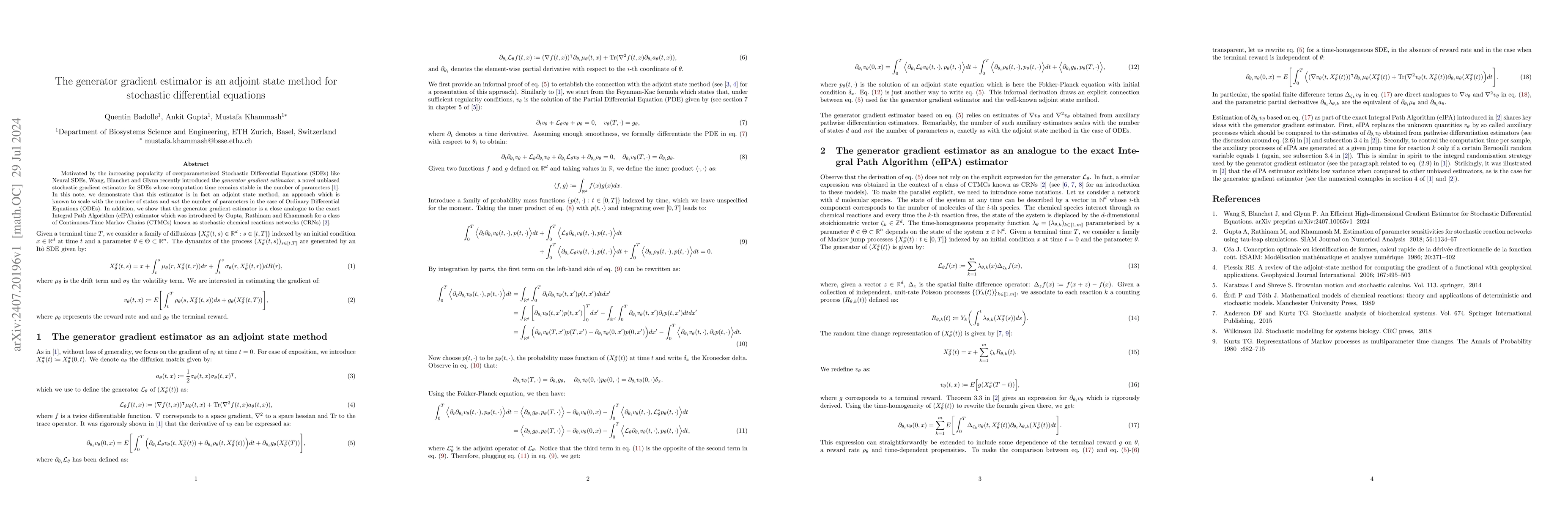 Thumbnail for The generator gradient estimator is an adjoint state method for
  stochastic differential equations