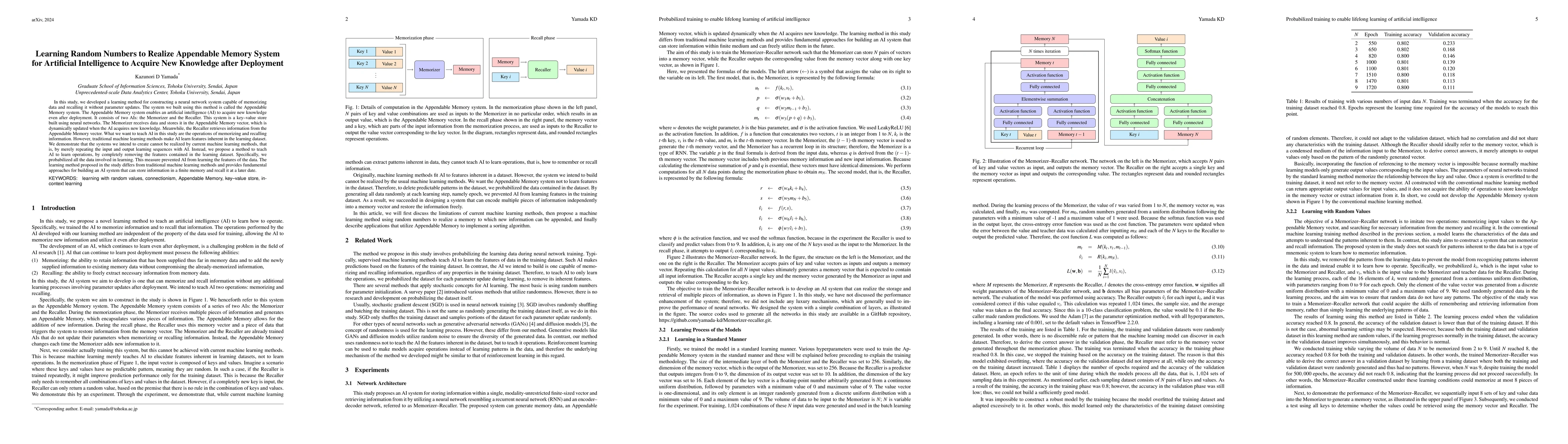 Thumbnail for Learning Random Numbers to Realize Appendable Memory System for
  Artificial Intelligence to Acquire New Knowledge after Deployment