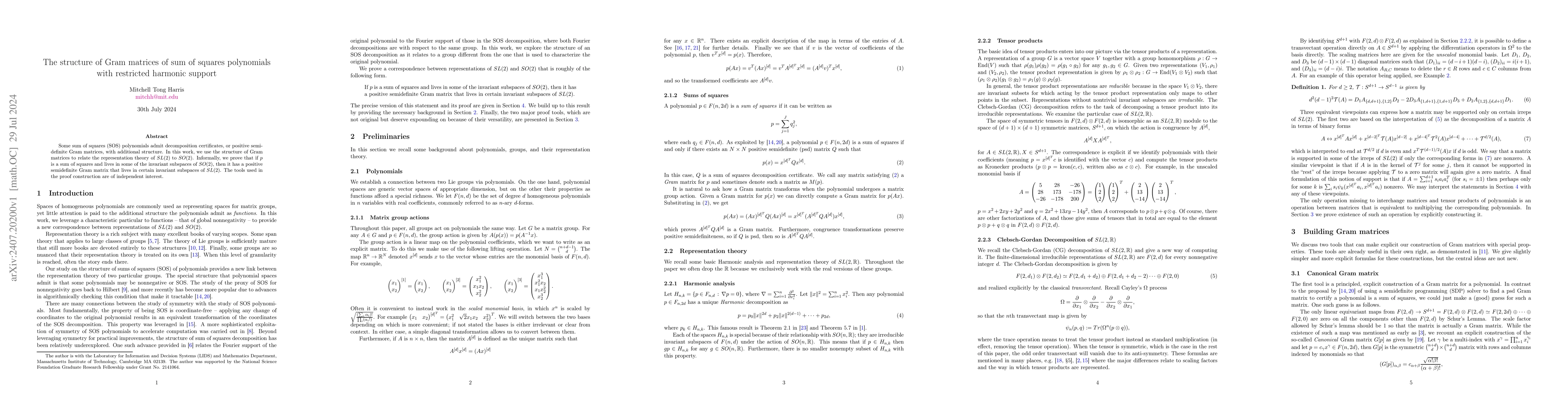 Thumbnail for The structure of Gram matrices of sum of squares polynomials with
  restricted harmonic support