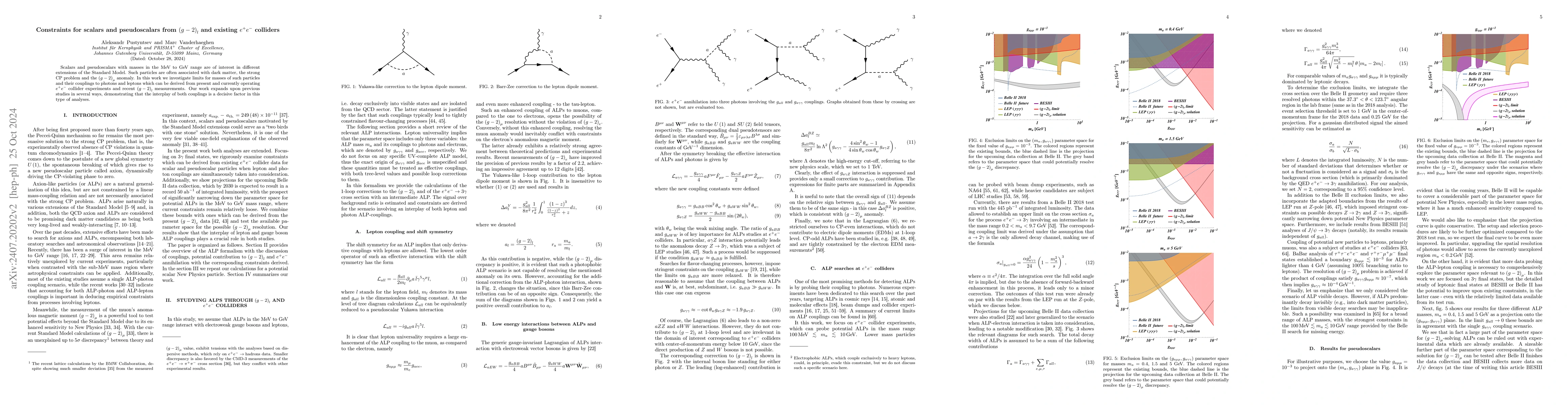 Thumbnail for Constraints for scalars and pseudoscalars from $\left(g-2\right)_l$ and
  existing $e^+e^-$ colliders