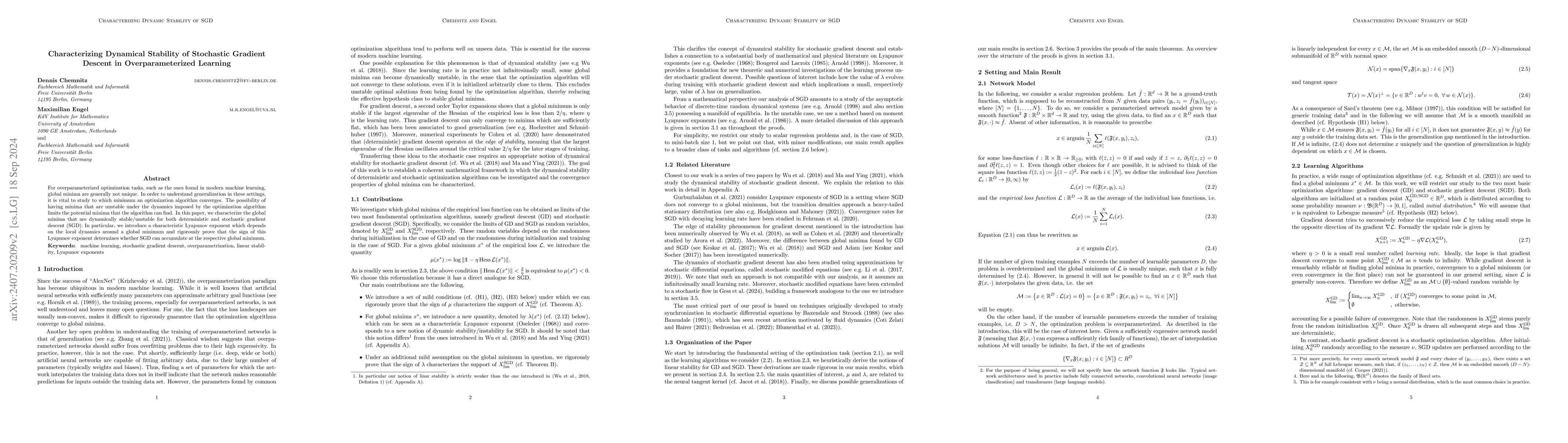 Thumbnail for Characterizing Dynamical Stability of Stochastic Gradient Descent in
  Overparameterized Learning