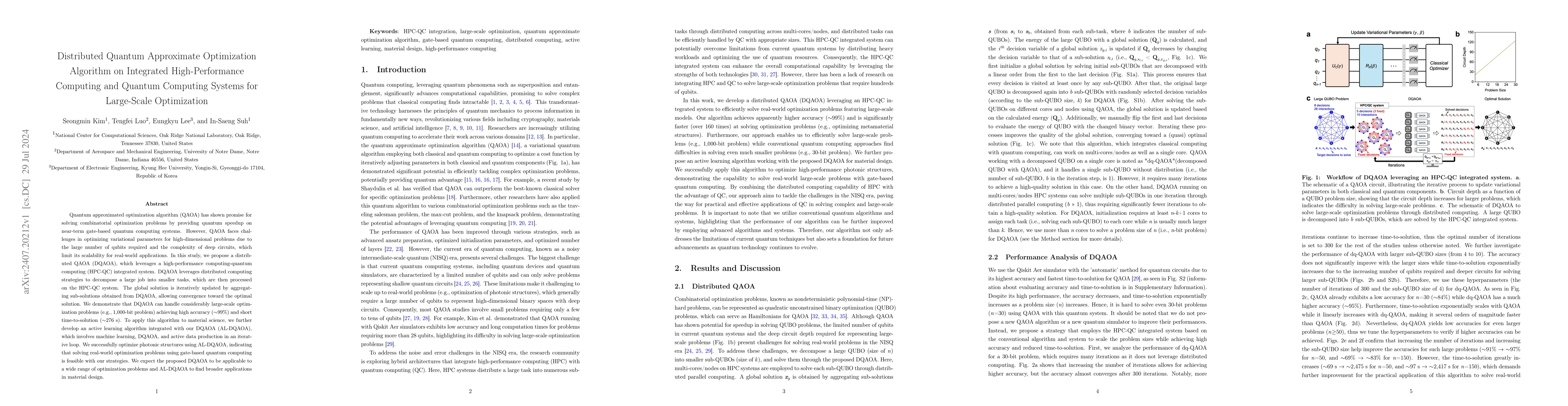Thumbnail for Distributed Quantum Approximate Optimization Algorithm on Integrated
  High-Performance Computing and Quantum Computing Systems for Large-Scale
  Optimization