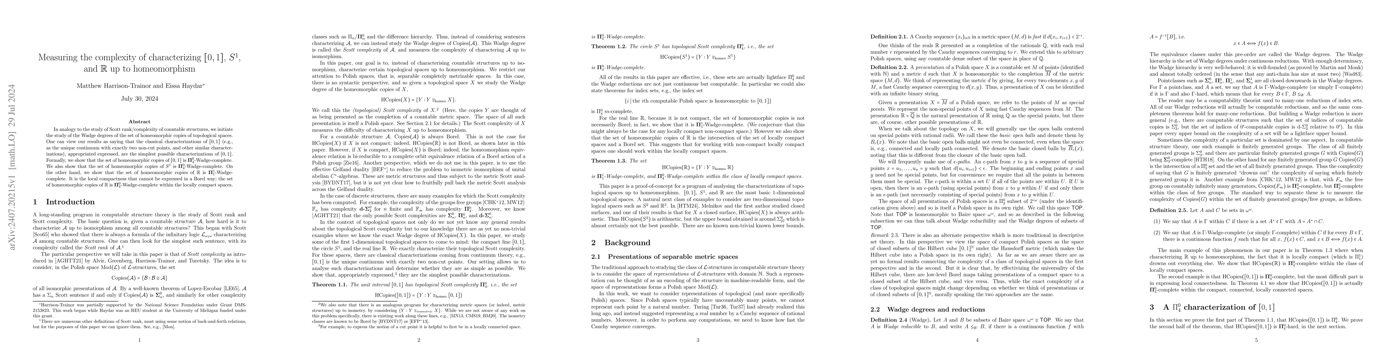 Thumbnail for Measuring the complexity of characterizing $[0, 1]$, $S^1$, and
  $\mathbb{R}$ up to homeomorphism