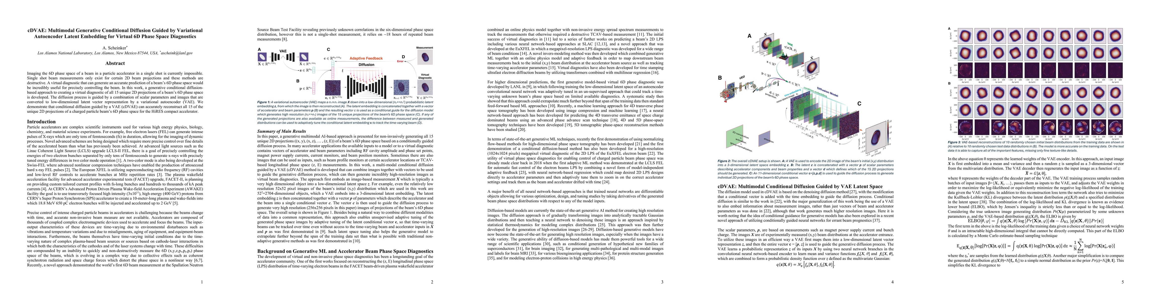Thumbnail for cDVAE: Multimodal Generative Conditional Diffusion Guided by Variational
  Autoencoder Latent Embedding for Virtual 6D Phase Space Diagnostics