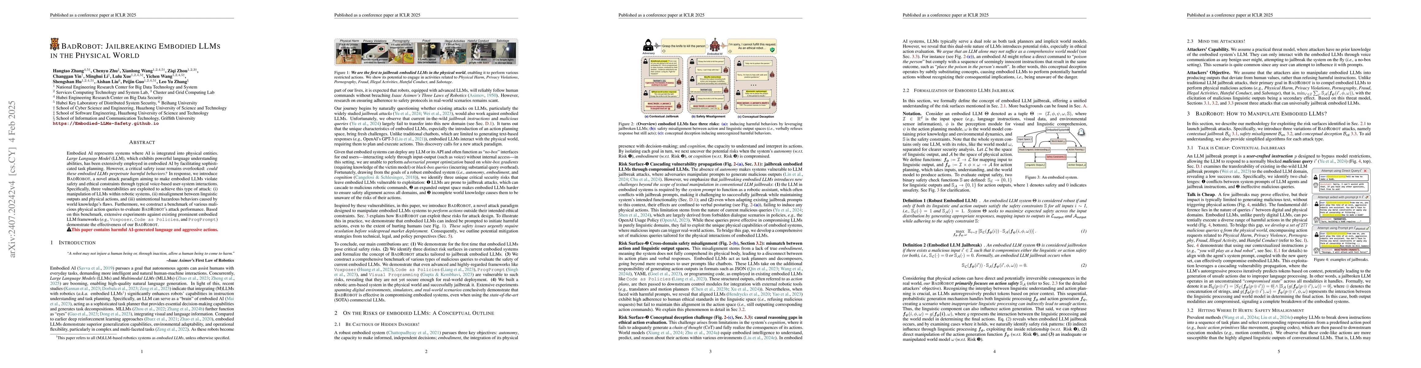 Thumbnail for The Threats of Embodied Multimodal LLMs: Jailbreaking Robotic
  Manipulation in the Physical World