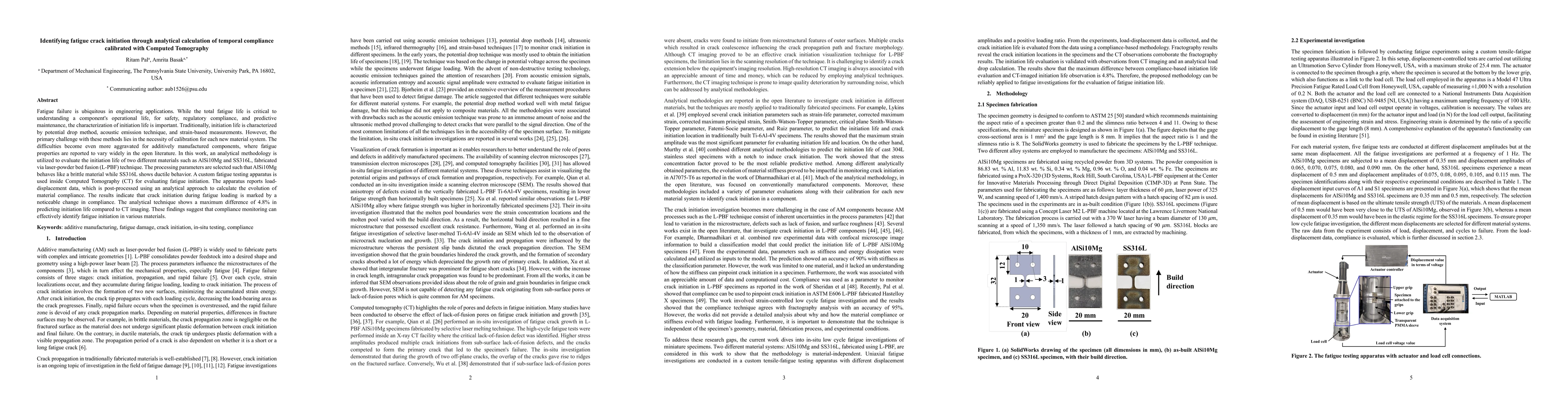 Thumbnail for Identifying fatigue crack initiation through analytical calculation of
  temporal compliance calibrated with Computed Tomography