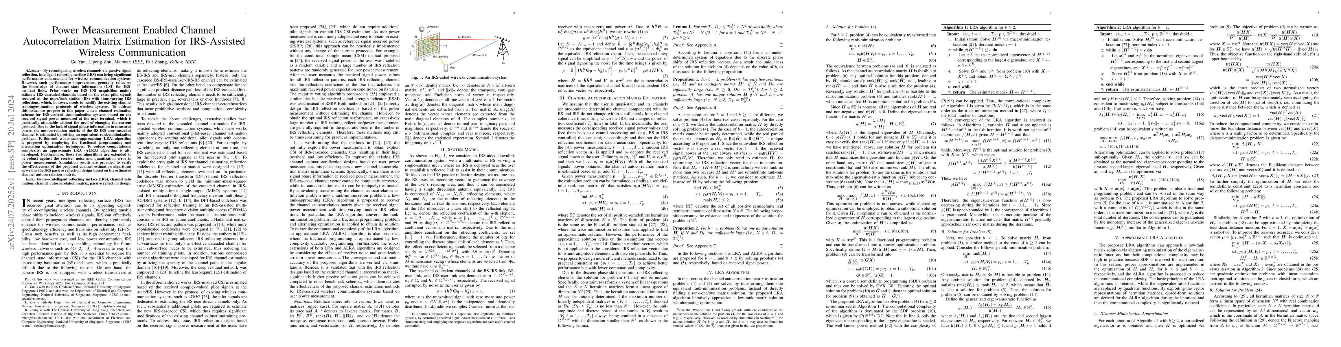 Thumbnail for Power Measurement Enabled Channel Autocorrelation Matrix Estimation for
  IRS-Assisted Wireless Communication