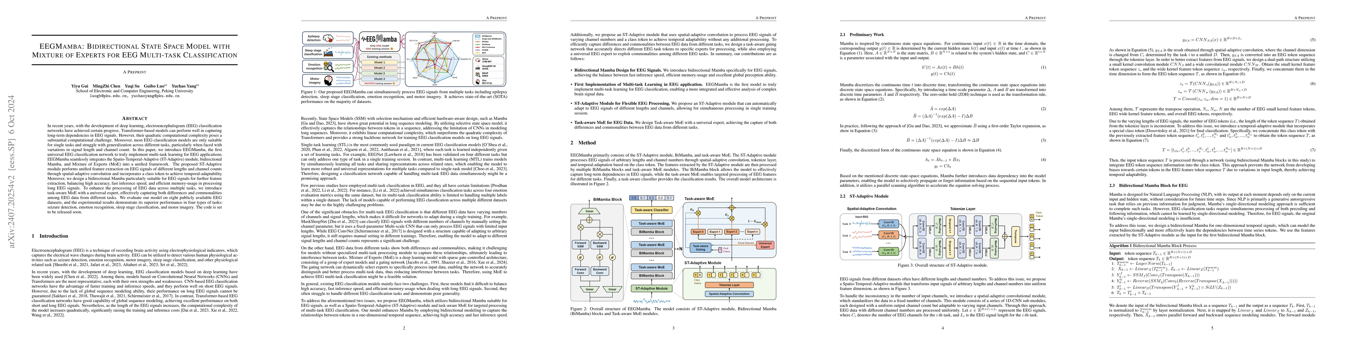 Thumbnail for EEGMamba: Bidirectional State Space Models with Mixture of Experts for
  EEG Classification