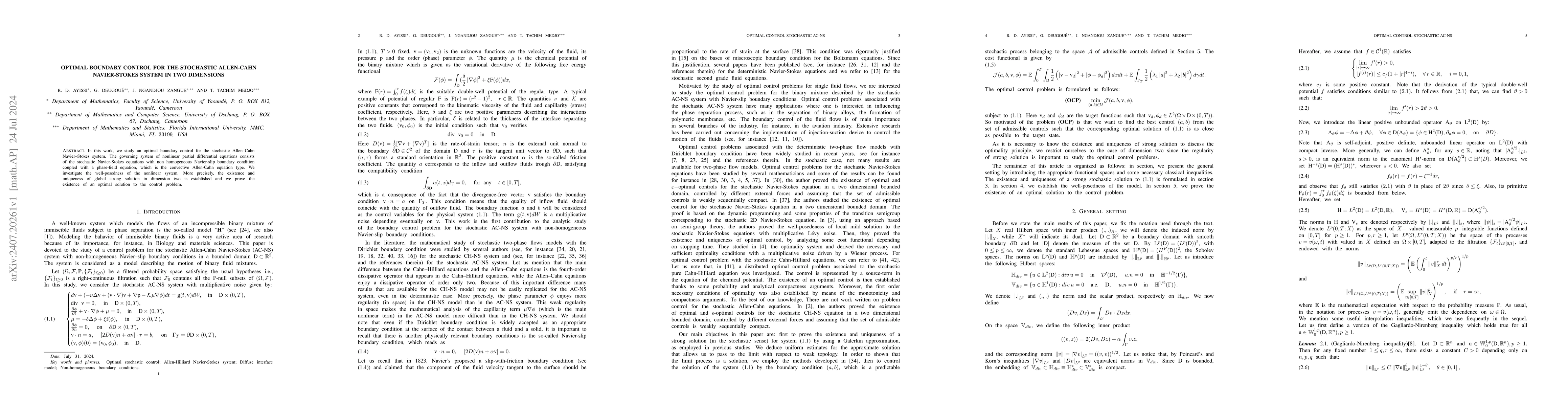 Thumbnail for Optimal Boundary Control for the Stochastic Allen-Cahn Navier-Stokes
  system in two dimensions