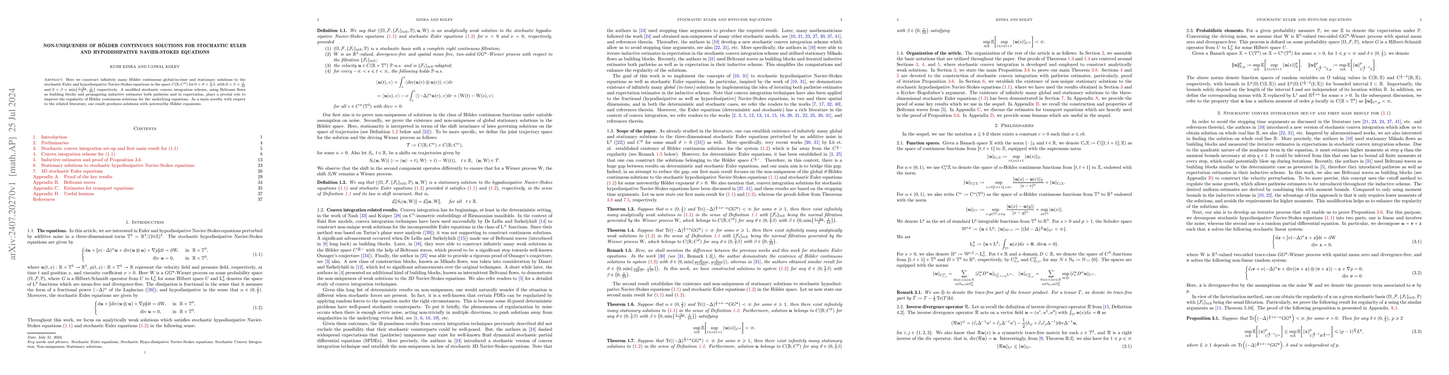 Thumbnail for Non-uniqueness of Hölder continuous solutions for stochastic Euler and
  Hypodissipative Navier-Stokes equations