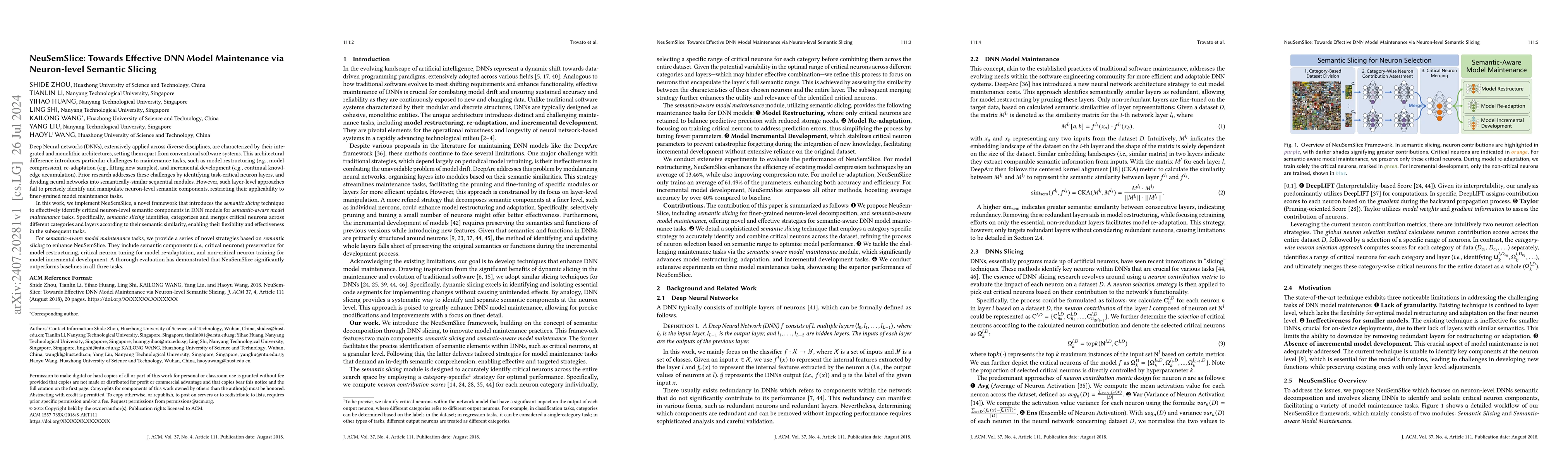 Thumbnail for NeuSemSlice: Towards Effective DNN Model Maintenance via Neuron-level
  Semantic Slicing