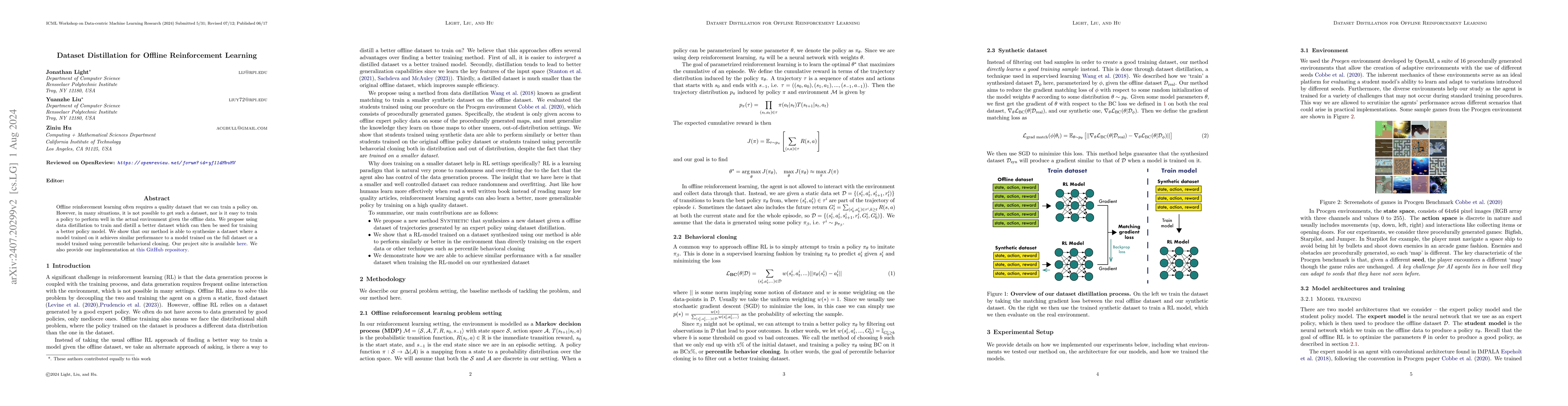Thumbnail for Dataset Distillation for Offline Reinforcement Learning