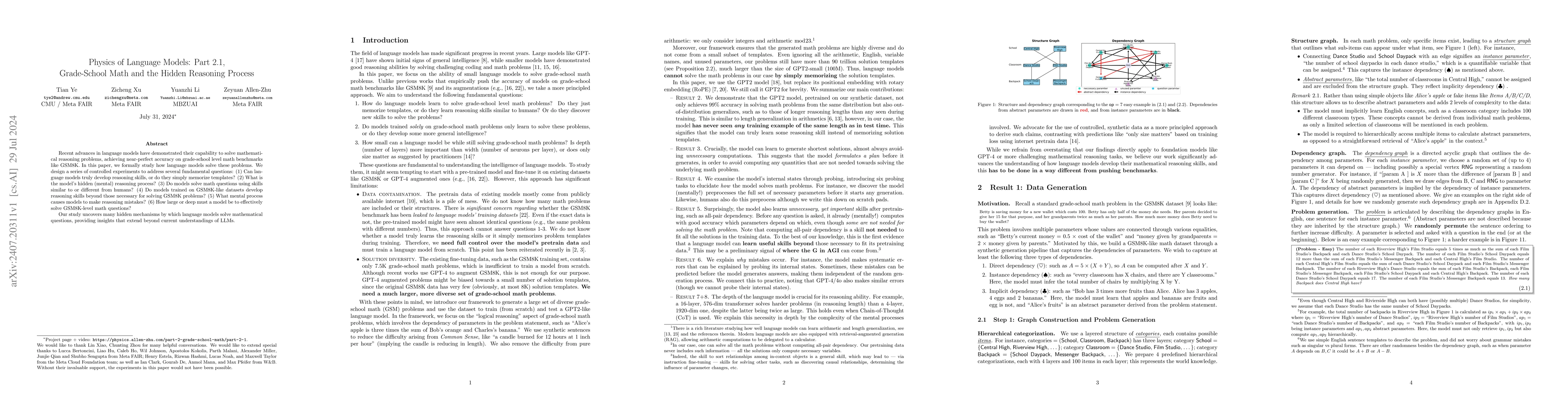 Thumbnail for Physics of Language Models: Part 2.1, Grade-School Math and the Hidden
  Reasoning Process