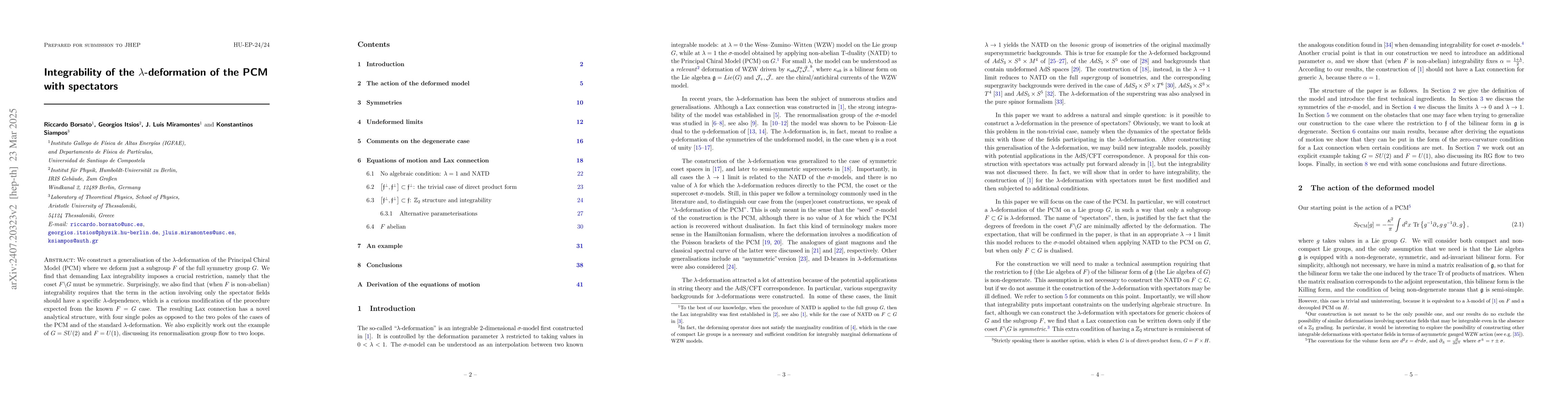 Thumbnail for Integrability of the $λ$-deformation of the PCM with spectators