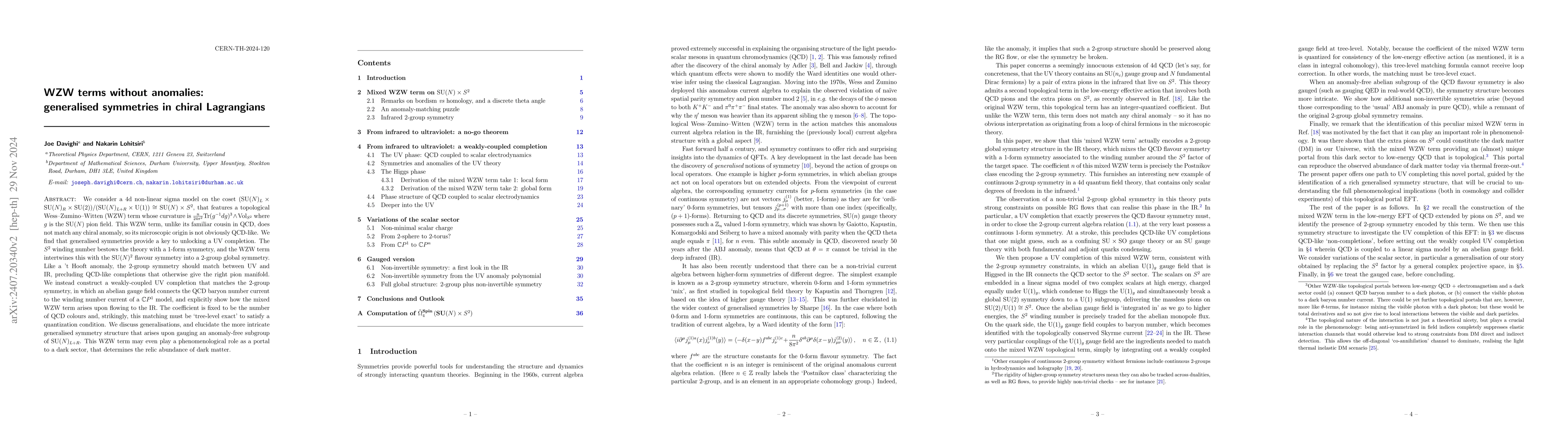 Thumbnail for WZW terms without anomalies: generalised symmetries in chiral
  Lagrangians