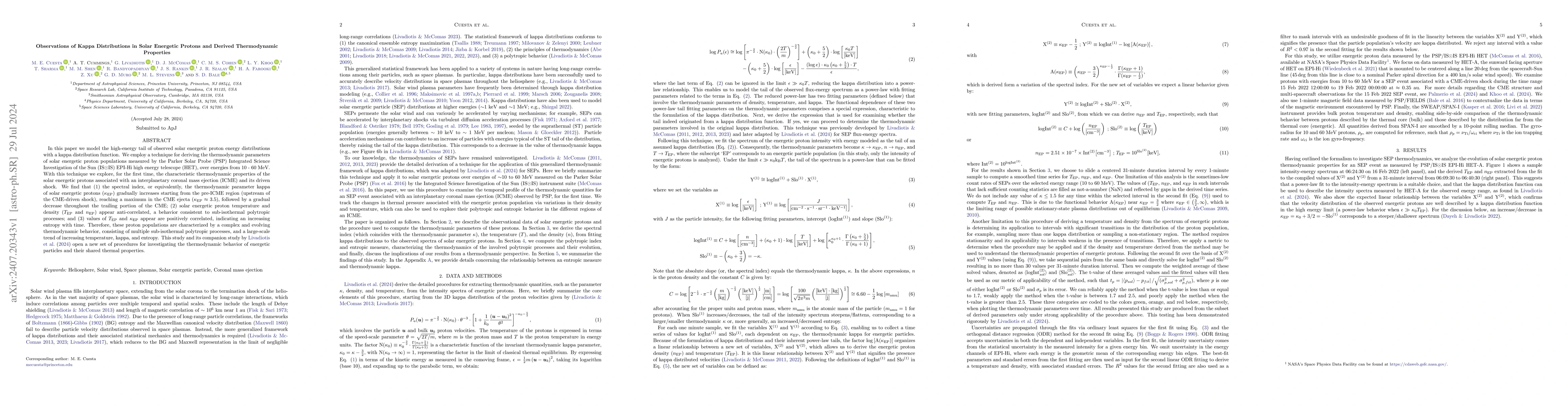 Thumbnail for Observations of Kappa Distributions in Solar Energetic Protons and
  Derived Thermodynamic Properties