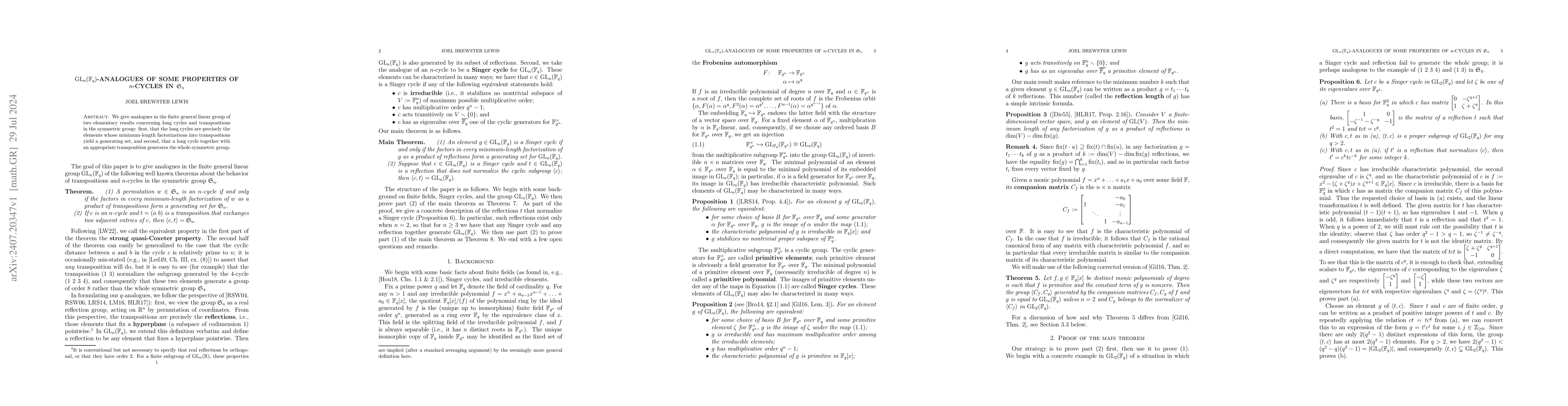 Thumbnail for $GL_n(\mathbb{F}_q)$-analogues of some properties of $n$-cycles in
  $\mathfrak{S}_n$