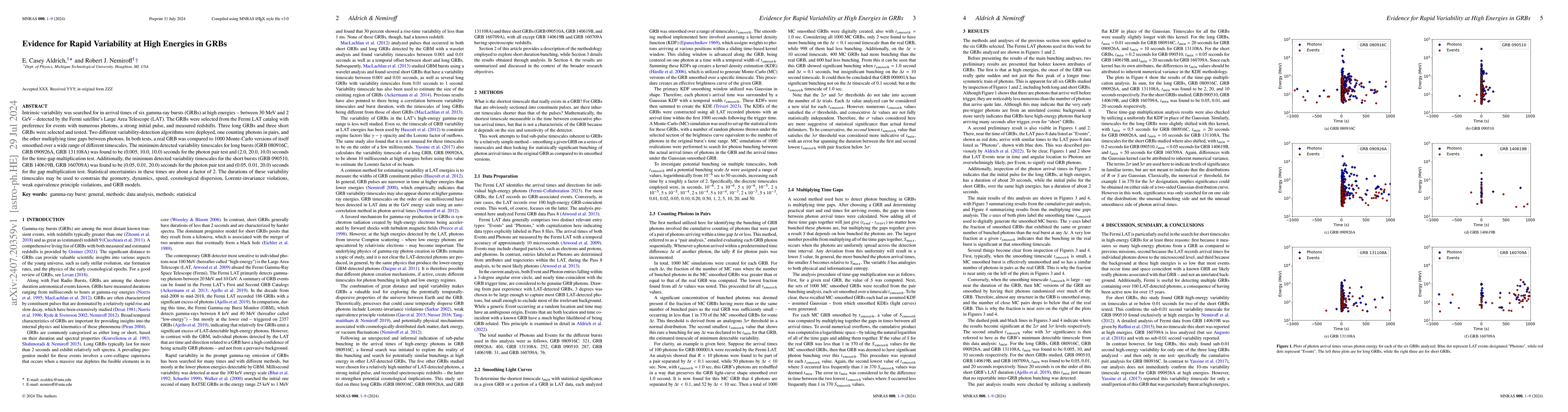 Thumbnail for Evidence for Rapid Variability at High Energies in GRBs