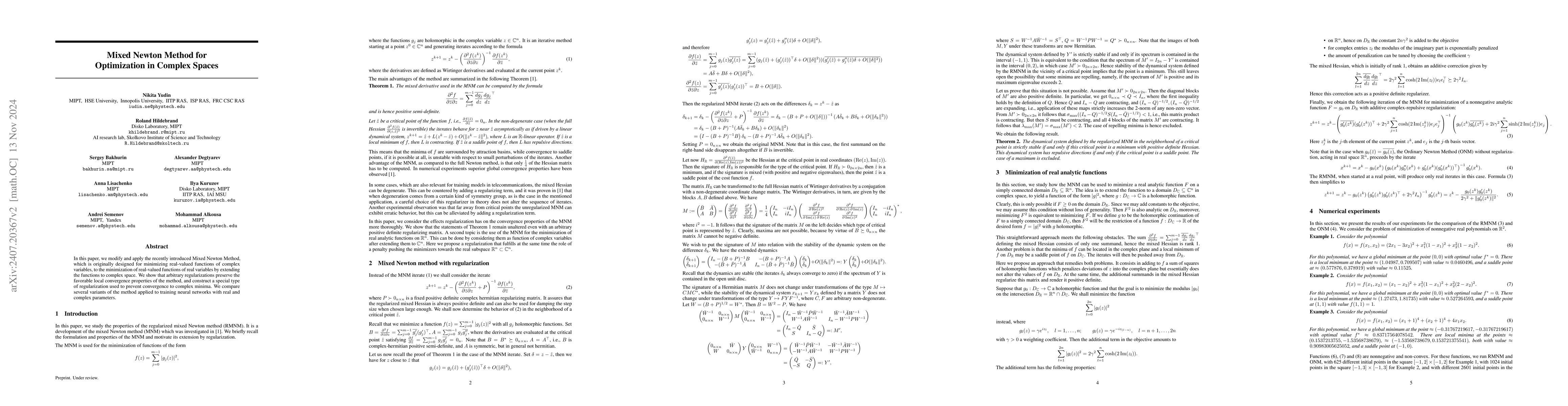Thumbnail for Mixed Newton Method for Optimization in Complex Spaces