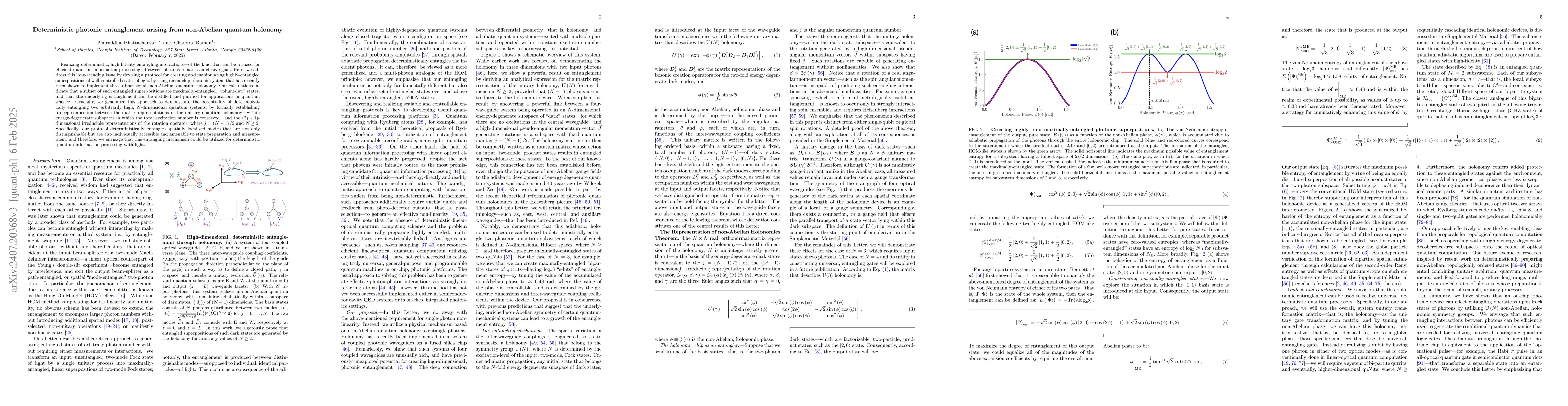 Thumbnail for Deterministic photonic entanglement arising from non-Abelian quantum
  holonomy