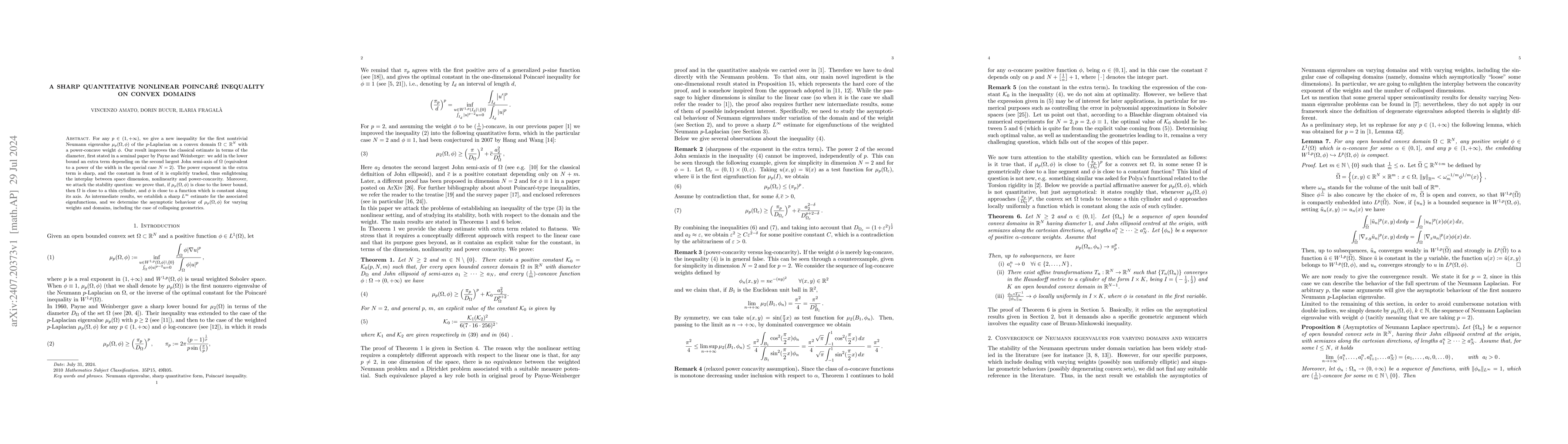 Thumbnail for A sharp quantitative nonlinear Poincaré inequality on convex domains