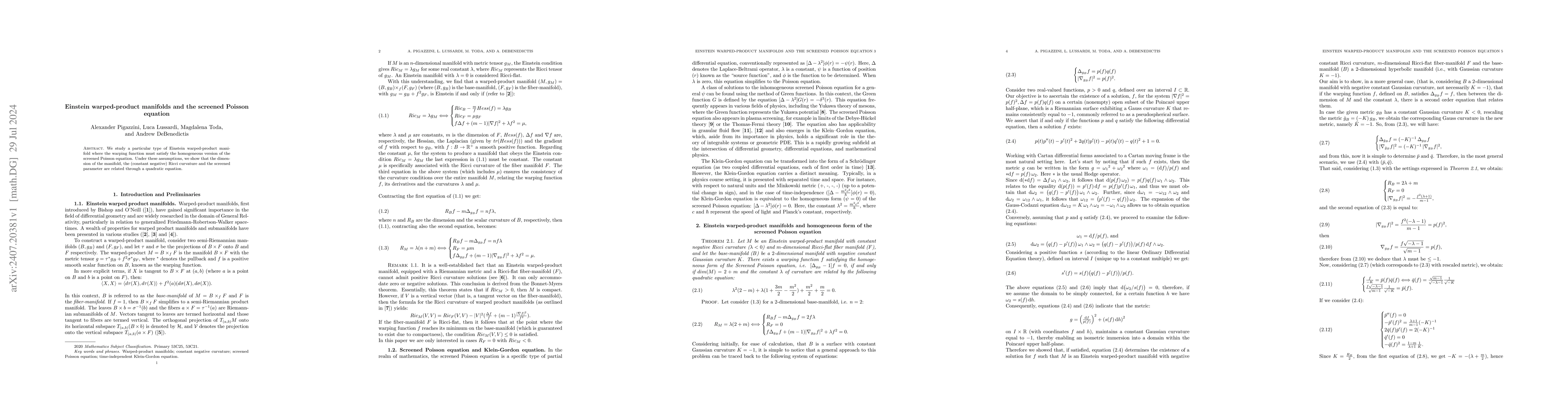 Thumbnail for Einstein warped-product manifolds and the screened Poisson equation