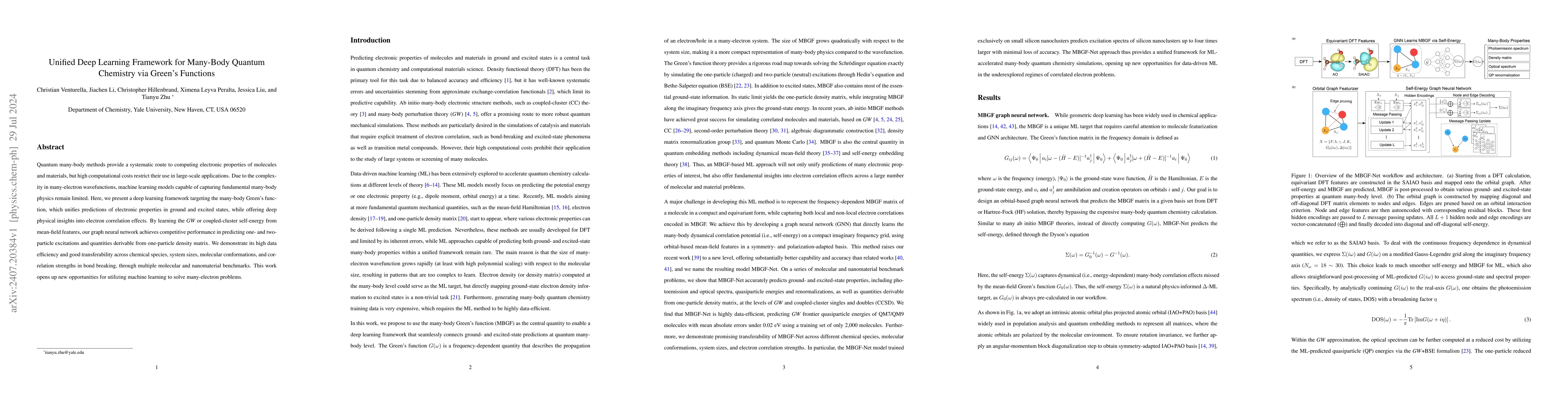 Thumbnail for Unified Deep Learning Framework for Many-Body Quantum Chemistry via
  Green's Functions